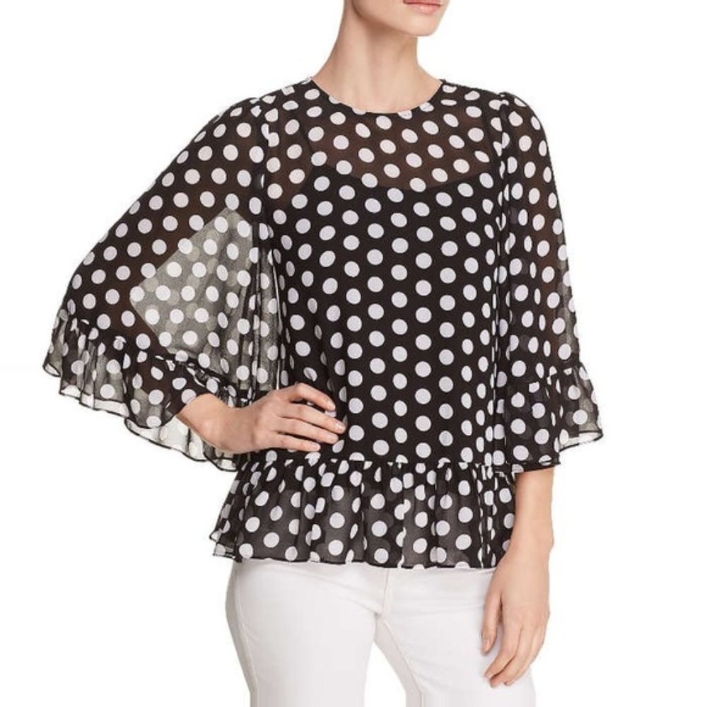 Michael Kors - Polka Dot Flare Bell Sleeve Top - Ruffle Waist